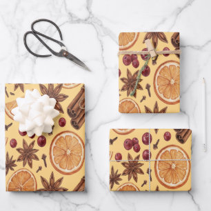 Feuille De Papier Cadeau Noël Citron et Épices Chaud Hiver