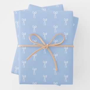 Feuille De Papier Cadeau Noël Classique Bleu Français Poussiéreux Nœud Coqu