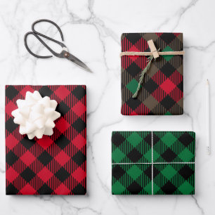 Feuille De Papier Cadeau Noël classique Plaid Simple Holiday Red