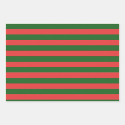 Feuille De Papier Cadeau Noël classique rayé rouge vert subtil (Devant)