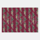 Feuille De Papier Cadeau Noël classique Rouge Vert aquarelle Nom de famille (Devant 2)