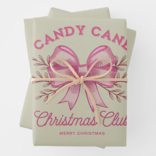 Feuille De Papier Cadeau Noël Club de la Canne à Sucre Rose Saison de Noël 