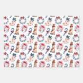 Feuille De Papier Cadeau Noël côtier Bleu et Rouge Nautique (Devant 2)