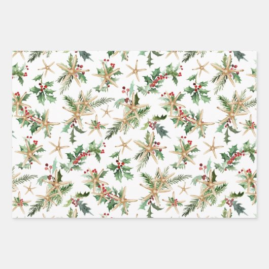 Feuille De Papier Cadeau Noël Côtier Plage Tropical Starfish Bleu (Devant)