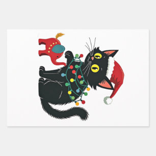 Feuille De Papier Cadeau Noël Dame Chat sans Enfants Kamala Trump