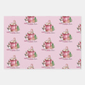 Feuille De Papier Cadeau Noël de fille rose pâle (Devant 3)