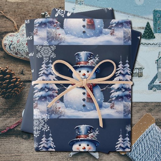 Feuille De Papier Cadeau Noël de la forêt d'hiver | Bleu