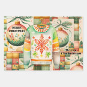 Feuille De Papier Cadeau Noël de l'aquarelle rétro en gros (Devant)