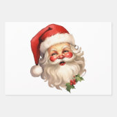 Feuille De Papier Cadeau Noël de style rétro Holly Jolly Santa Claus (Devant 2)