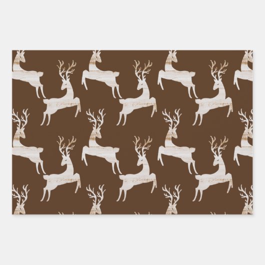 Feuille De Papier Cadeau Noël des cerfs rustiques (Devant)
