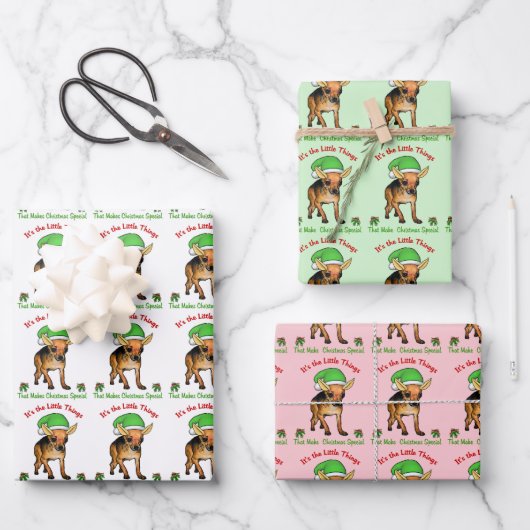Feuille De Papier Cadeau Noël des elfes du Chihuahua (Recto)