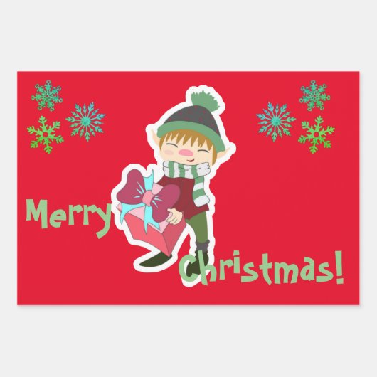 Feuille De Papier Cadeau Noël des elfes personnalisés (Devant 2)