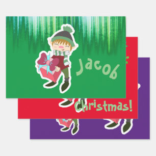 Feuille De Papier Cadeau Noël des elfes personnalisés