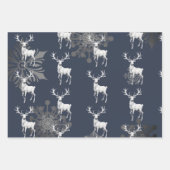 Feuille De Papier Cadeau Noël des rennes d'ivoire | Bleu (Devant 2)