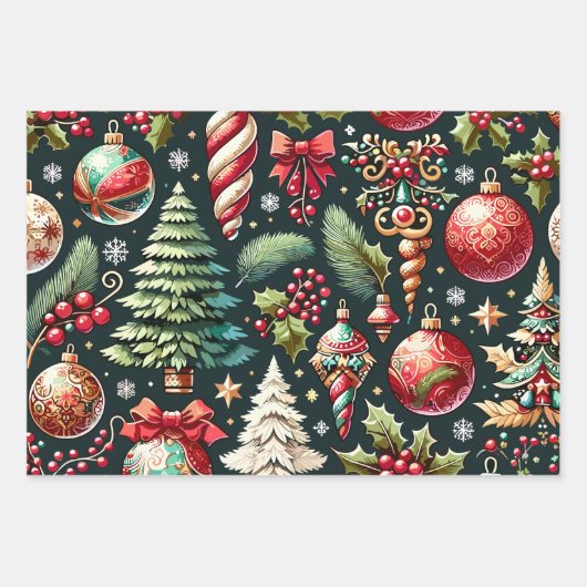 Feuille De Papier Cadeau Noël Design Motif 9 Plat Sheet Set 3 (Devant 3)