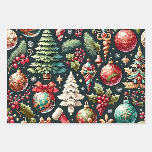 Feuille De Papier Cadeau Noël Design Motif 9 Plat Sheet Set 3 (Devant)