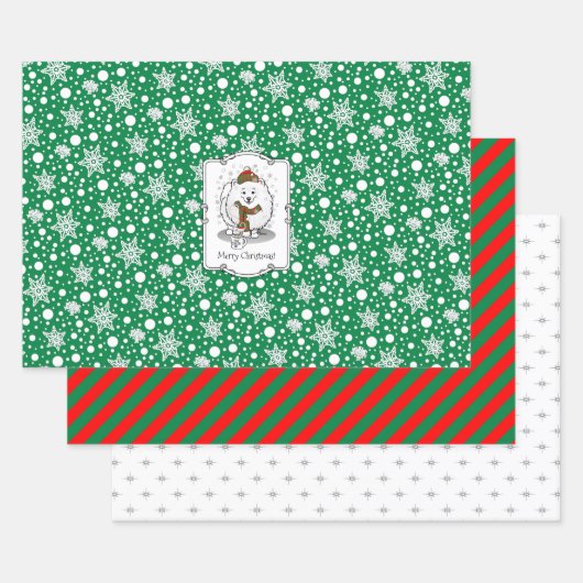Feuille De Papier Cadeau Noël d'hiver Poméranien (blanc) Écharpe de chien N (Lot)