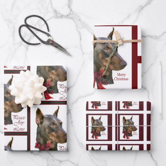 Feuille De Papier Cadeau Noël Doberman Pinscher (Recto)