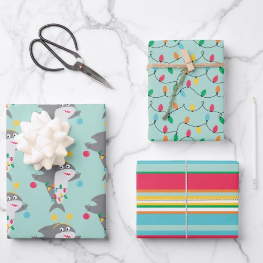 Feuille De Papier Cadeau Noël drôle de requin (Recto)