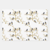 Feuille De Papier Cadeau Noël Du Cardinal Rouge Moderne Marine Et Or (Devant)