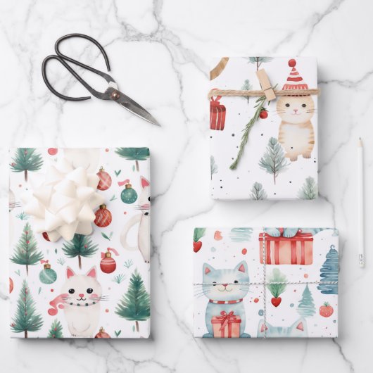 Feuille De Papier Cadeau Noël du chat (Recto)