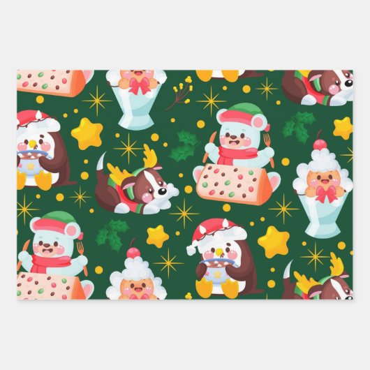 Feuille De Papier Cadeau Noël du mignon chien Snowman (Devant)