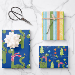 Feuille De Papier Cadeau Noël du mignon dinosaur 