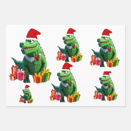 Feuille De Papier Cadeau Noël du mignon dinosaur (Devant)