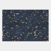 Feuille De Papier Cadeau Noël élégant luxe étoiles or bleu motif (Devant 3)