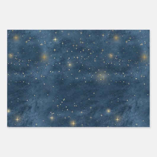 Feuille De Papier Cadeau Noël élégant luxe étoiles or bleu motif (Devant 2)
