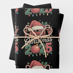 Feuille De Papier Cadeau Noël en famille 2025 tenue de fête de Noël assorti