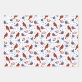 Feuille De Papier Cadeau Noël Étoile Motif Oiseau Et Botanique (Devant)