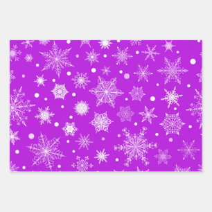 Feuille De Papier Cadeau Noël Fêtes Purple Snowflakes Xmas Motif
