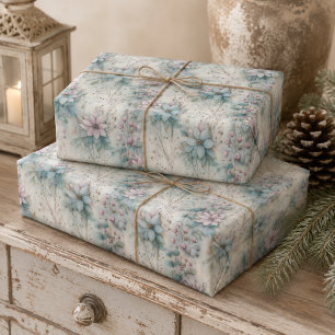 Feuille De Papier Cadeau Noël Fleur de Poinsettia Rose et Bleu