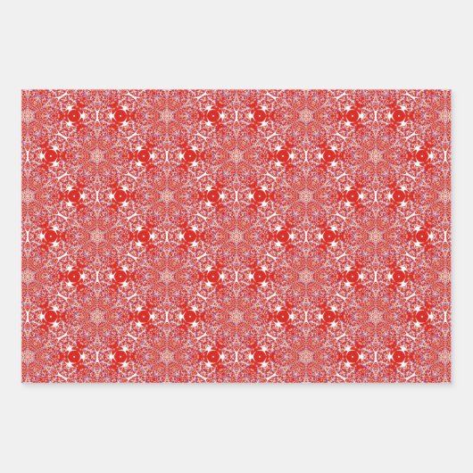 Feuille De Papier Cadeau Noël Flocon de neige Rouge Luxe Motif Damask (Devant 3)