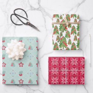 Feuille De Papier Cadeau Noël, flocons, baies, arbres de Noël,