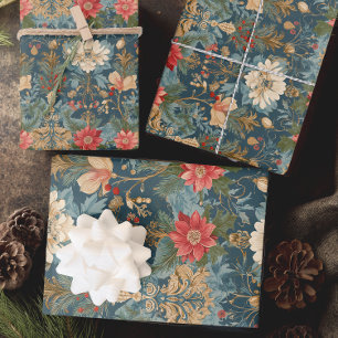 Feuille De Papier Cadeau Noël Floral Élégant