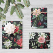 Feuille De Papier Cadeau Noël floral foncé moderne