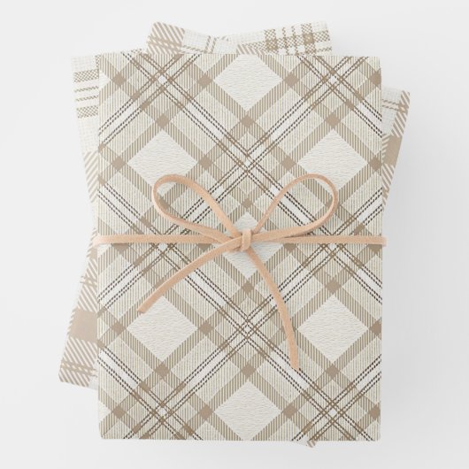 Feuille De Papier Cadeau Noël Gingham Beige Doux (En situation)