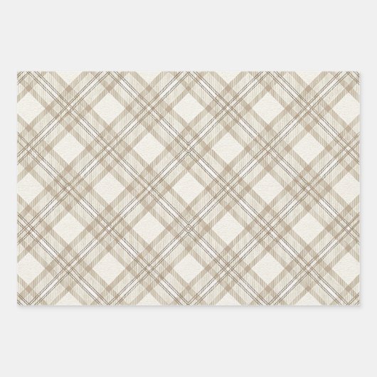 Feuille De Papier Cadeau Noël Gingham Beige Doux (Devant)