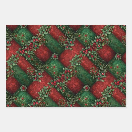 Feuille De Papier Cadeau Noël gothique vert et rouge (Devant 3)