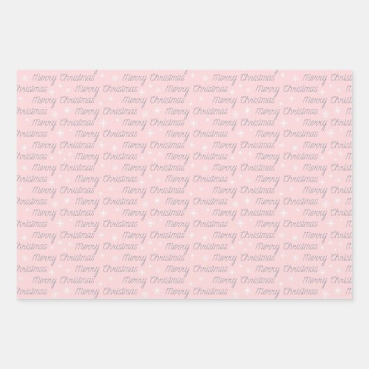 Feuille De Papier Cadeau Noël gris blanc rose argent simple (Devant)