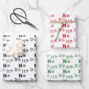 Feuille De Papier Cadeau Noël Ho Ho Ho rouge vert blanc noir mignon