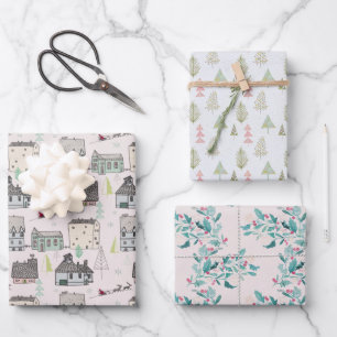 Feuille De Papier Cadeau Noël Holiday Hygge Nordic Holly Berries