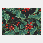 Feuille De Papier Cadeau Noël Holly Branches et Berries (Devant 3)