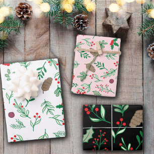 Feuille De Papier Cadeau Noël Holly Mistletos