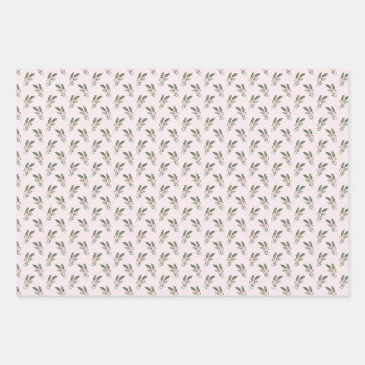 Feuille De Papier Cadeau Noël Holly Rose & Vert (Devant)