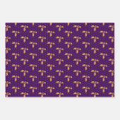 Feuille De Papier Cadeau Noël Holly sur violet, noir et blanc (Devant)