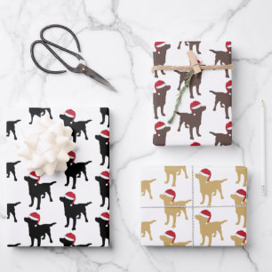 Feuille De Papier Cadeau Noël Labrador Récupère Des Chiens À Santa Hats