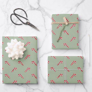Feuille De Papier Cadeau Noël laurier vert rouge mignon sucre de canne moti